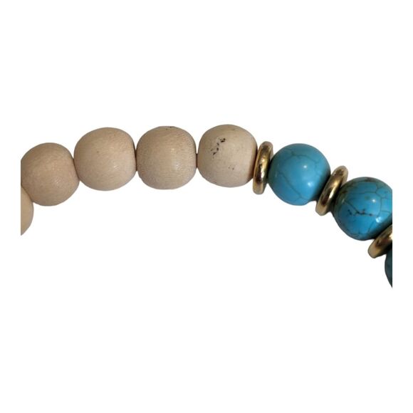 🔴 New Vitality bracelet wooden and turquoise beads blue gold white adjustable‎ - Picture 4 of 6